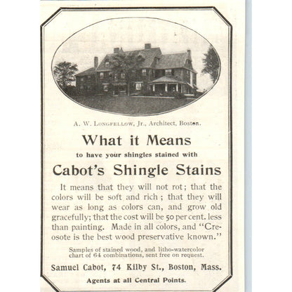 Samuel Cabot Shingle Stains Boston c1905 Original Magazine Advertisement AE7-A2