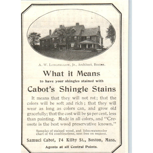 Samuel Cabot Shingle Stains Boston c1905 Original Magazine Advertisement AE7-A2