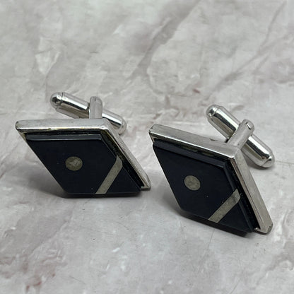 Vintage MCM Mod Black Enamel Chrome Diamond Shape Cufflinks Set SE5