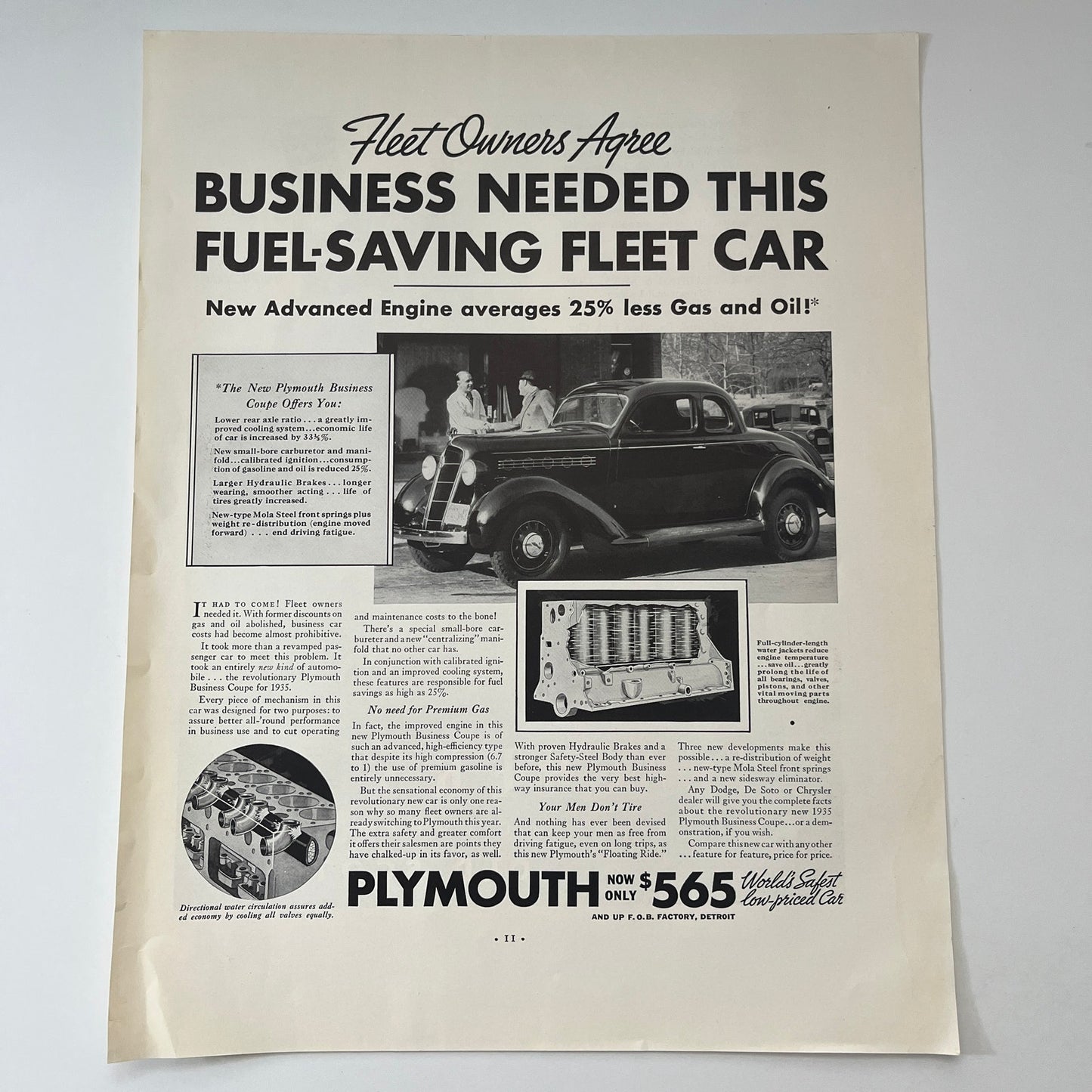 New Plymouth Business Coupe Fuel Saving Fleet Car Detroit 1935 Ad V1-5