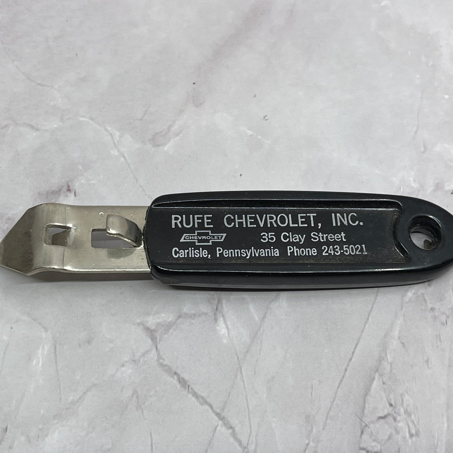 Vintage Rufe Chevrolet Carlisle Pennsylvania Advertising Bottle Opener SC1