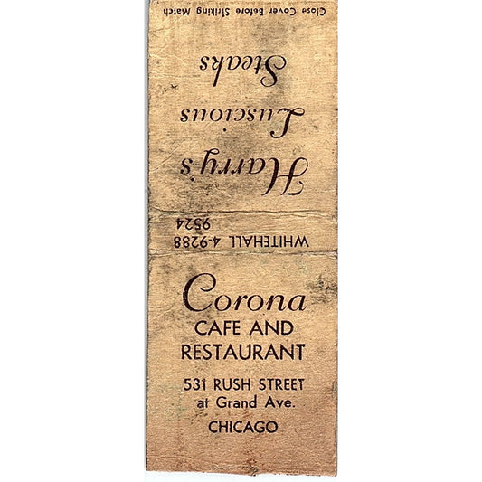 Corona Cafe & Restaurant Grand Ave Chicago Vintage Matchbook Cover SC7-Y2