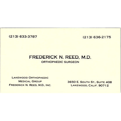 Orthopedic Surgeon Frederick N. Reed, M.D. Lakewood, CA Business Card SF3-B8