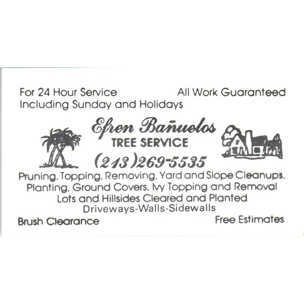 Efren Bañuelos Tree Service Long Beach Vintage Business Card SD8-B21