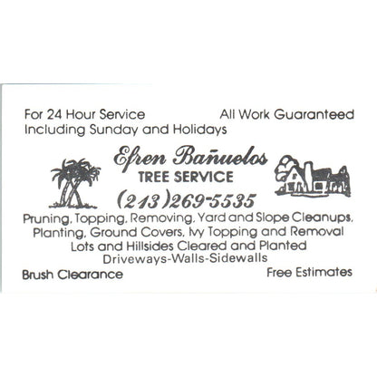 Efren Bañuelos Tree Service Long Beach Vintage Business Card SD8-B21