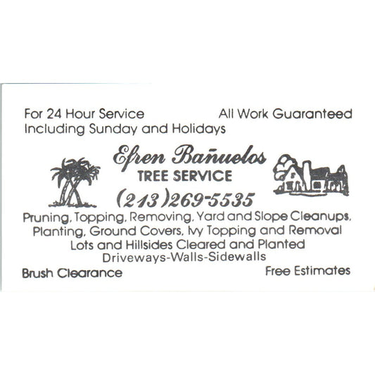 Efren Bañuelos Tree Service Long Beach Vintage Business Card SD8-B21