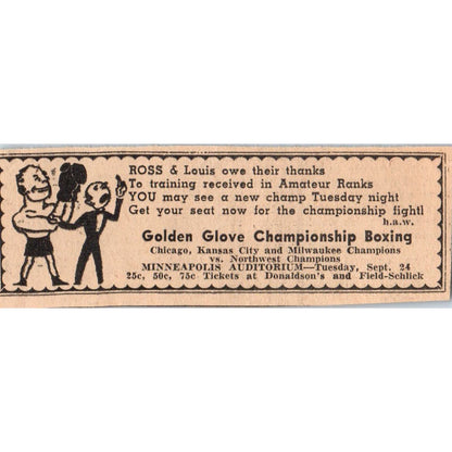 Golden Glove Boxing Minneapolis Auditorium 1935 Newspaper Ad AE7-H2