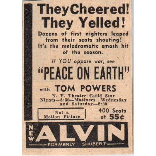 Alvin Shubert Theatre Peace on Earth 1935 Minneapolis Journal Ad AE7-H2