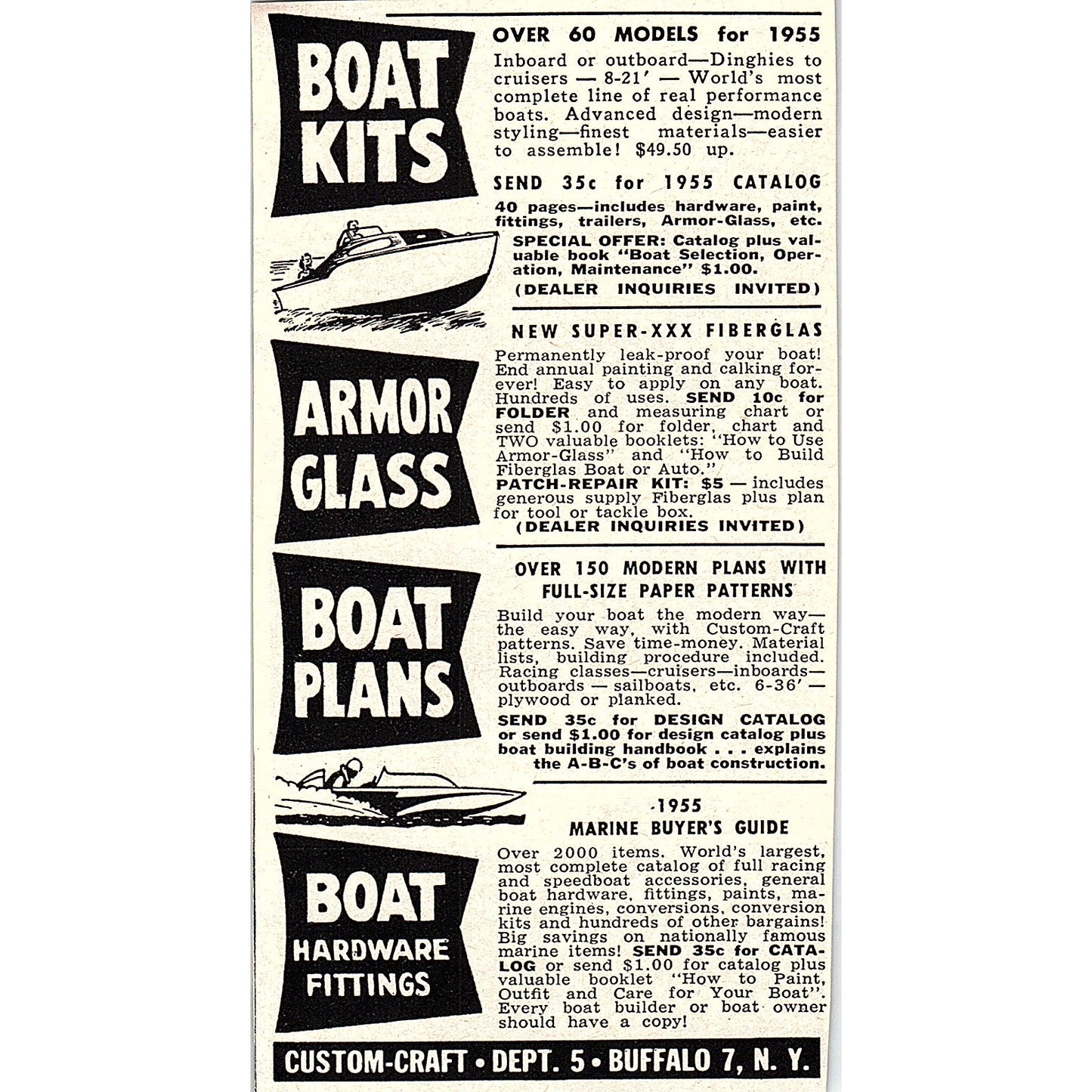 Custom-Craft Boat Kits & Plans Buffalo NY 1955 Ad AF9-6