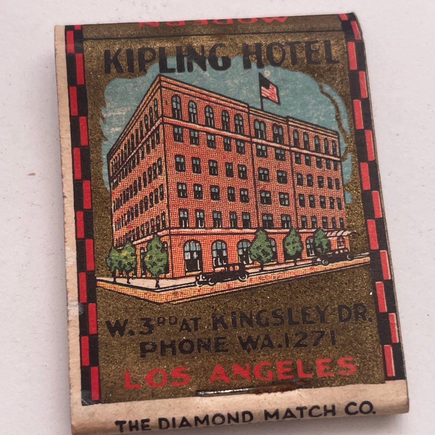 Kipling Hotel W 3rd at Kingsley Los Angeles CA Vintage Matchbook Cover TB8-MB2-8