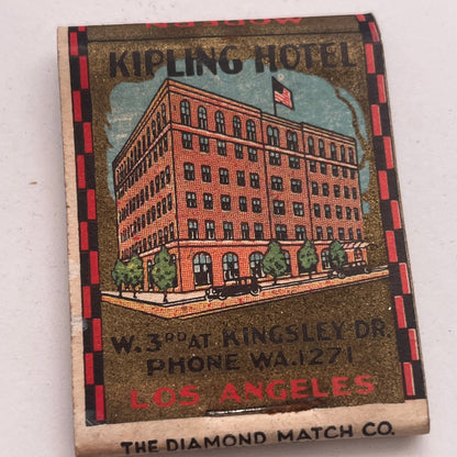 Kipling Hotel W 3rd at Kingsley Los Angeles CA Vintage Matchbook Cover TB8-MB2-8