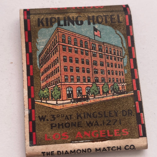 Kipling Hotel W 3rd at Kingsley Los Angeles CA Vintage Matchbook Cover TB8-MB2-8