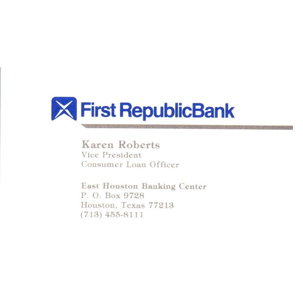 Karen Roberts First Republic Bank Houston TX Vintage Business Card SE3-B8