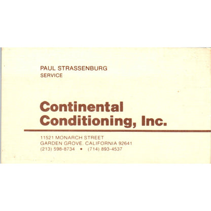 Continental Conditioning Inc Garden Grove Paul Strassenburg Business Card SD4-B1
