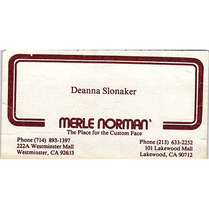 Merle Norman Cosmetics Deanna Slonaker Lakewood CA Vintage Business Card SE3-B14
