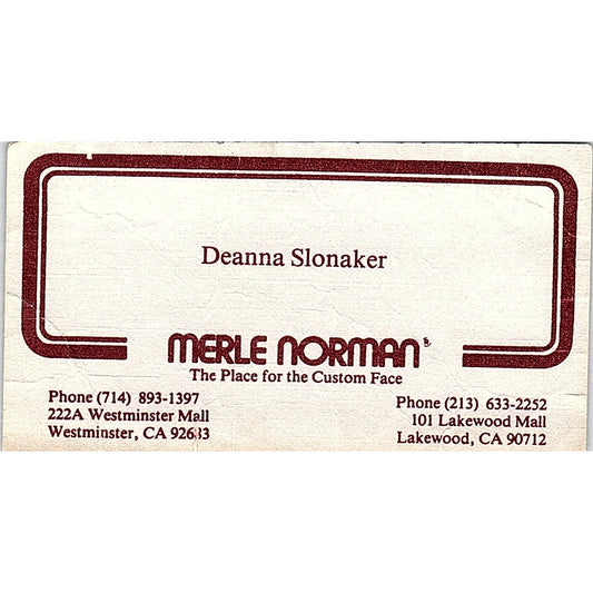 Merle Norman Cosmetics Deanna Slonaker Lakewood CA Vintage Business Card SE3-B14