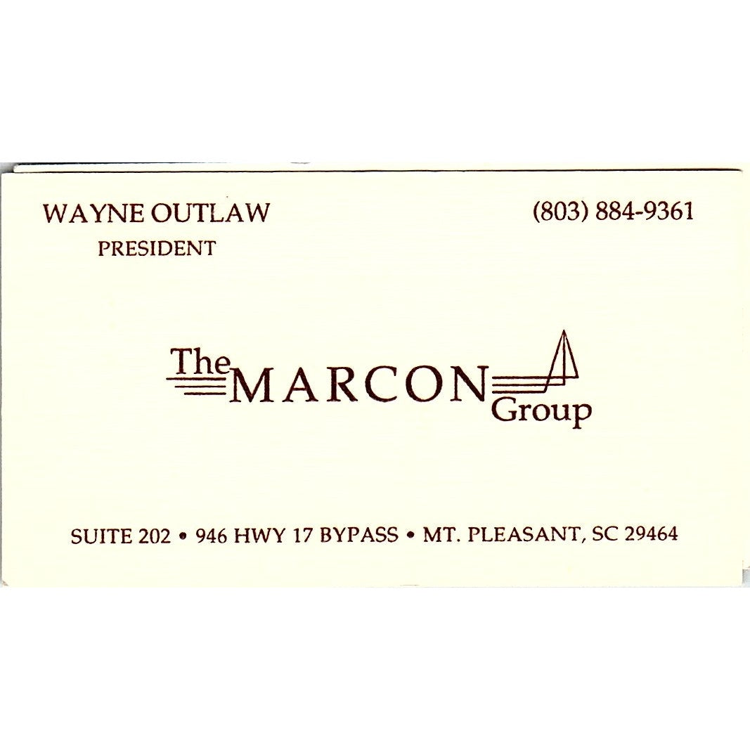 Wayne Outlaw The Macron Group Mt. Pleasant SC Vintage Business Card SC9-B5