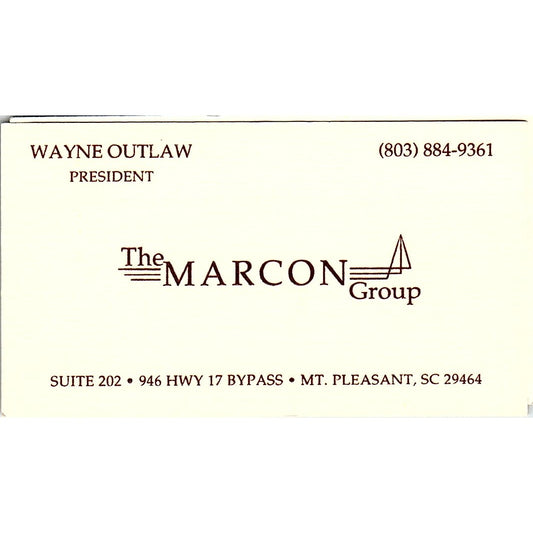 Wayne Outlaw The Macron Group Mt. Pleasant SC Vintage Business Card SC9-B5