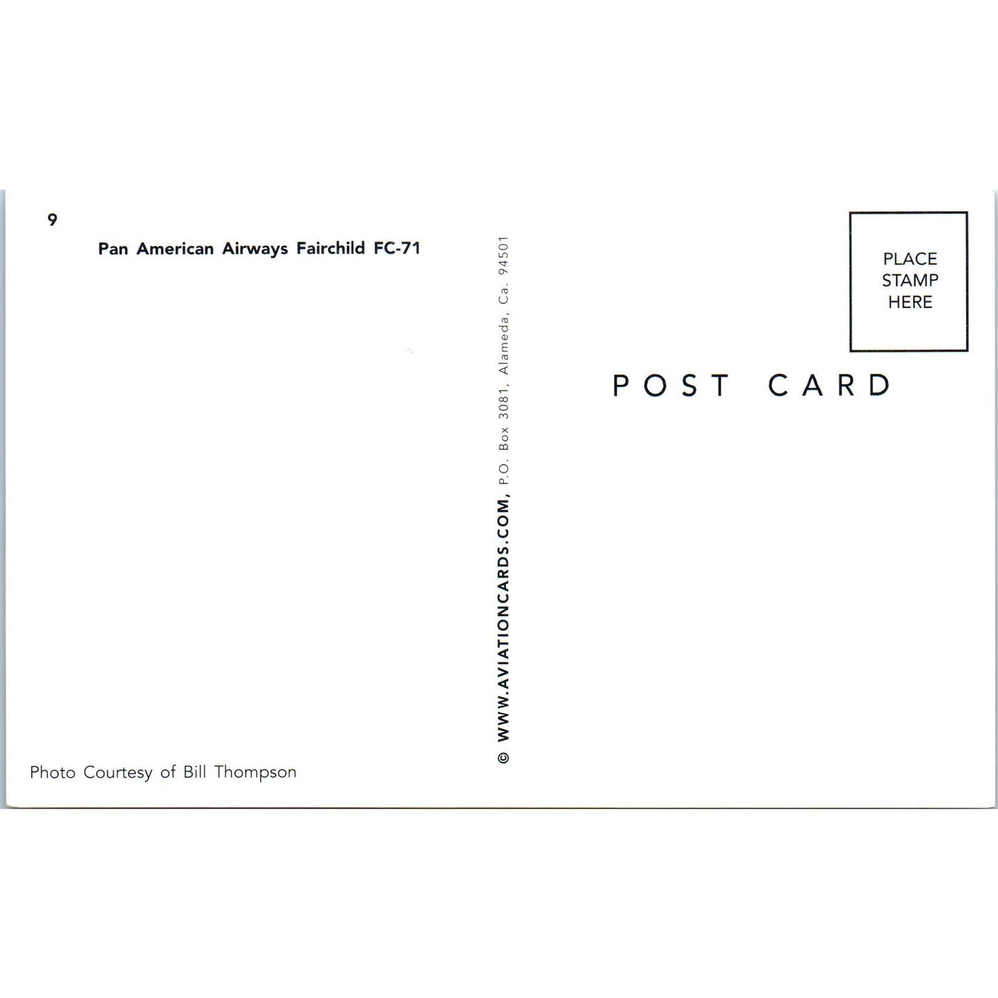 Pan American Airways Fairchild FC-71 Vintage Postcard PC18