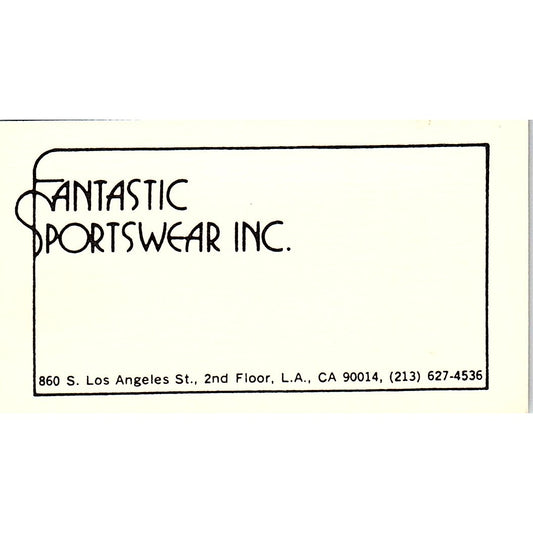 Fantastic Sportswear Inc Los Angeles CA Vintage Business Card SE5-B4