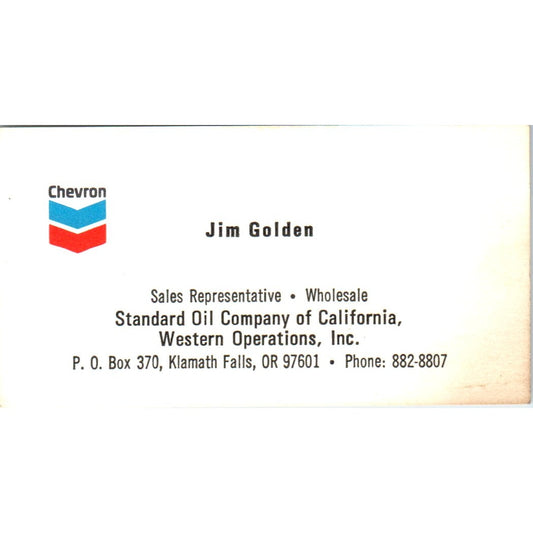 Jim Golden Klamath Falls OR Standard Oil Of California Vtg Business Card SD8-B21