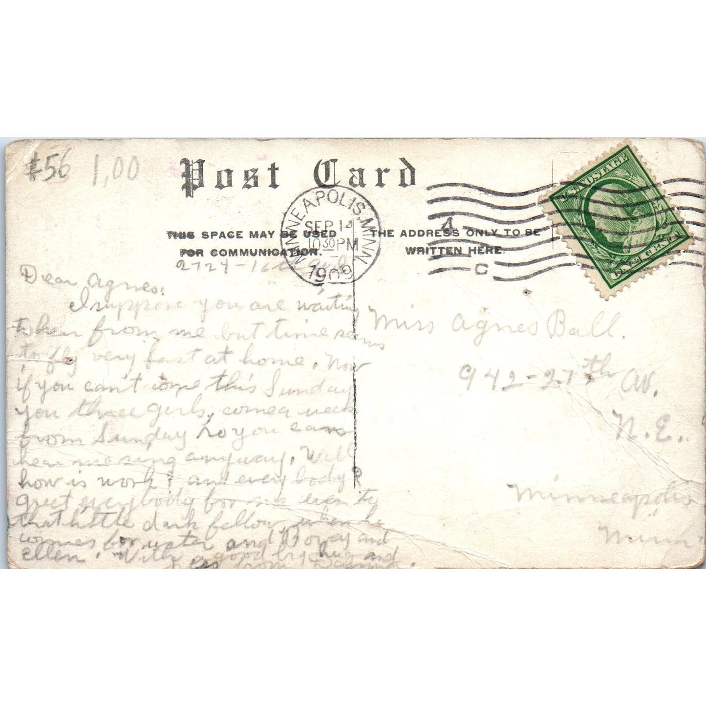 1909 Minneapolis Minnesota Skyline Skyscrapers Vintage Postcard PD1