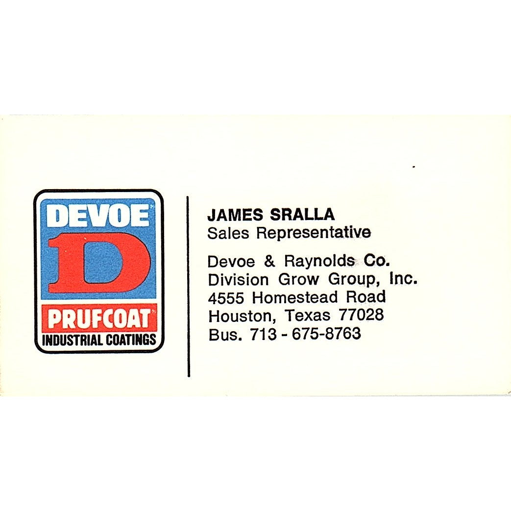 James Sralla Devoe Prufcoat Houston Vintage Business Card SE5-B3