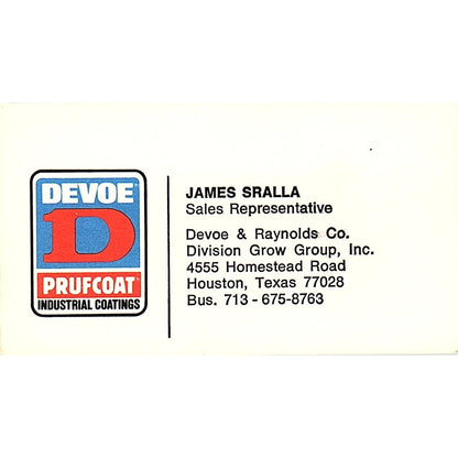 James Sralla Devoe Prufcoat Houston Vintage Business Card SE5-B3