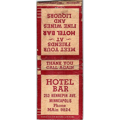 Hotel Bar 253 Hennepin Ave Minneapolis Vintage Matchbook Cover SC7-Y10