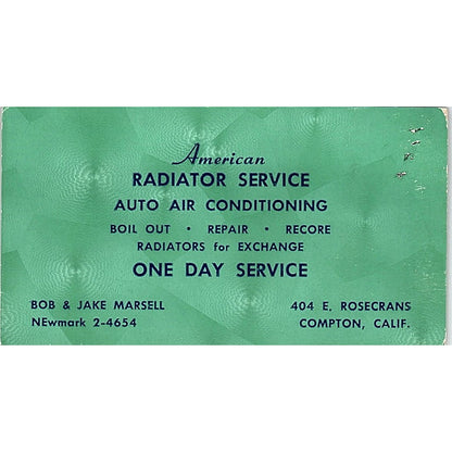 Bob & Jake Marsell American Radiator Service Compton CA Business Card SE3-B13