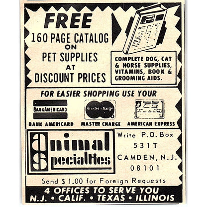 Animal Specialties Camden NJ 1977 Ad AF6-M2