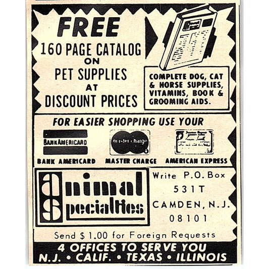 Animal Specialties Camden NJ 1977 Ad AF6-M2