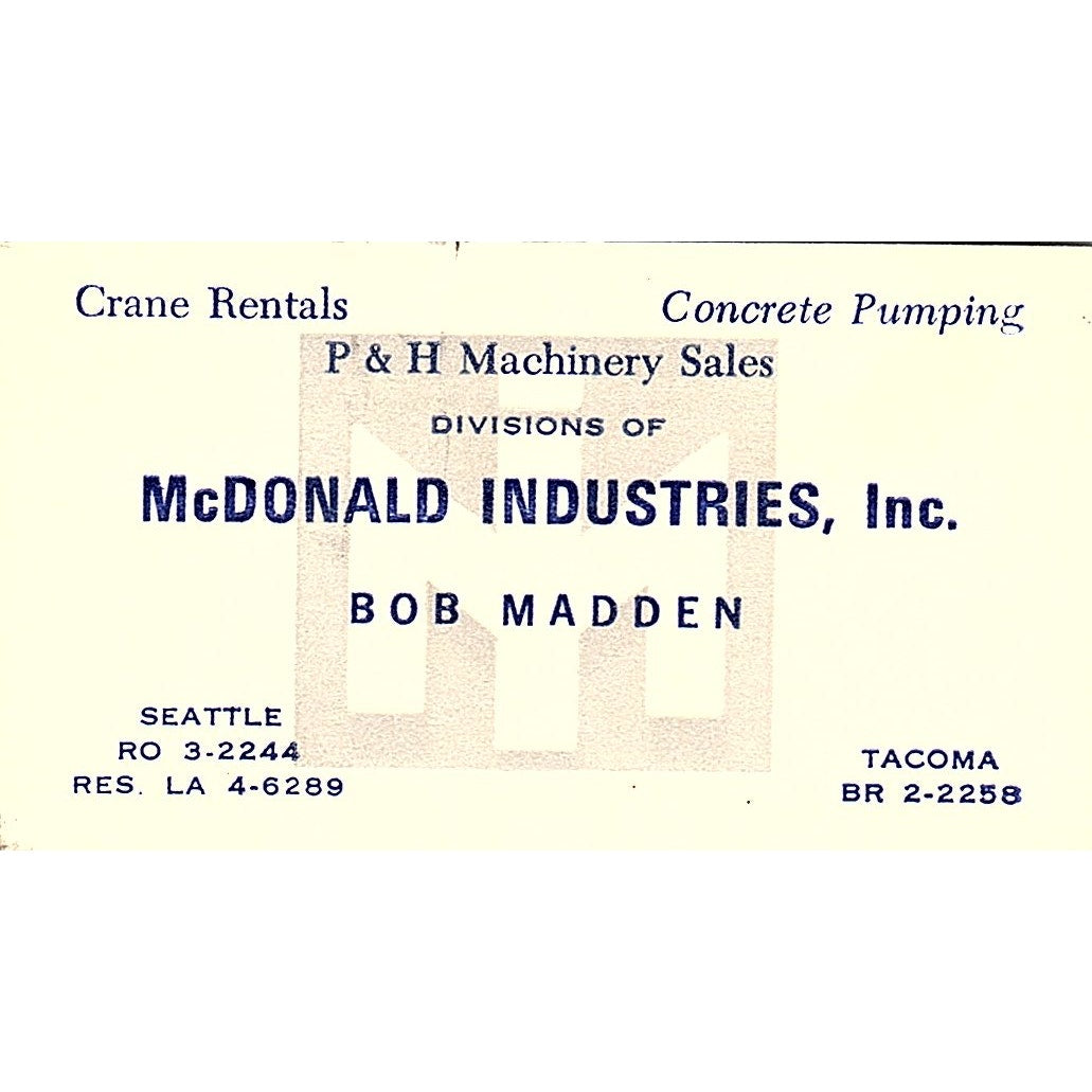 McDonald Industries Inc. Bob Madden Res LA Vintage Business Card SB4-B4