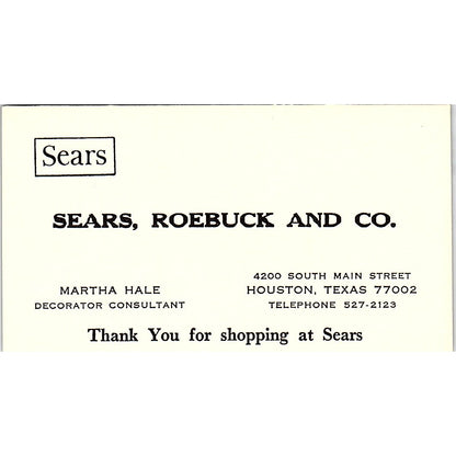 Sears Roebuck and Co Martha Hale Houston TX Vintage Business Card SB4-B8