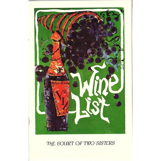 The Court of Two Sisters Wine List Vieux Carré New Orleans LA Vintage Menu B6
