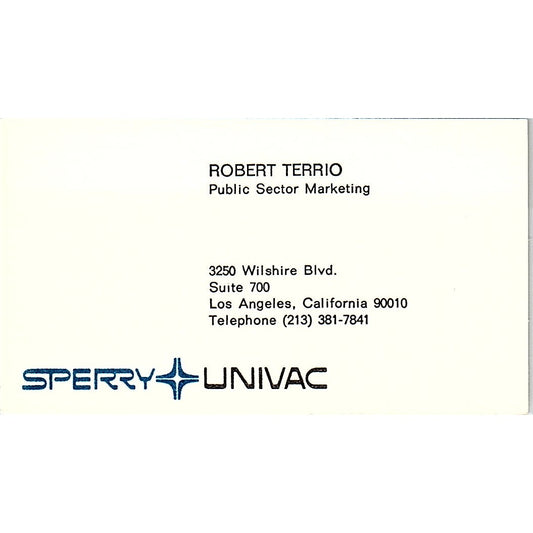 Robert Terrio Sperry Univac Los Angeles CA Vintage Business Card SD9-B2