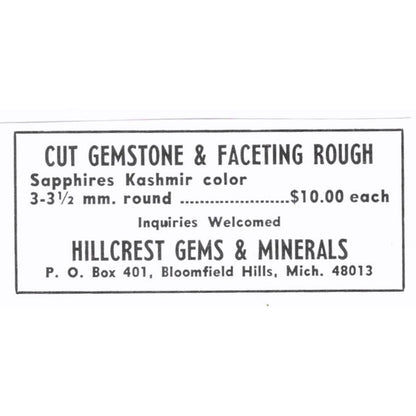 Hillcrest Gems & Minerals Bloomfield Hills Michigan 1972 Ad AF8-S3