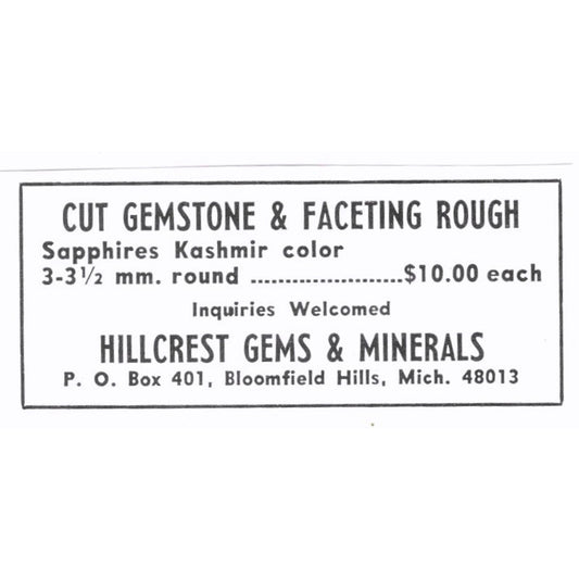 Hillcrest Gems & Minerals Bloomfield Hills Michigan 1972 Ad AF8-S3