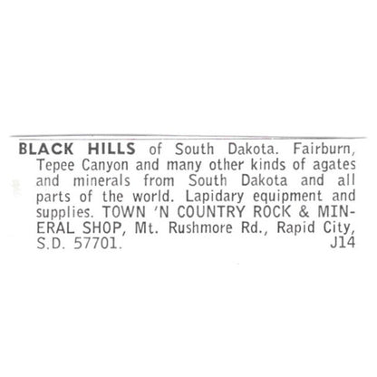 Town 'N Country Rock & Mineral Shop Rapid City Black Hills SD 1972 Ad AF8-S23