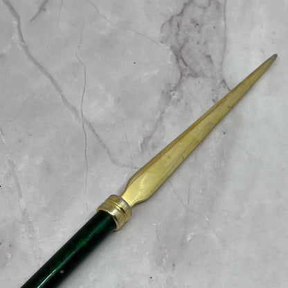 Vintage Brass & Green Enamel Letter Opener 7" SC1