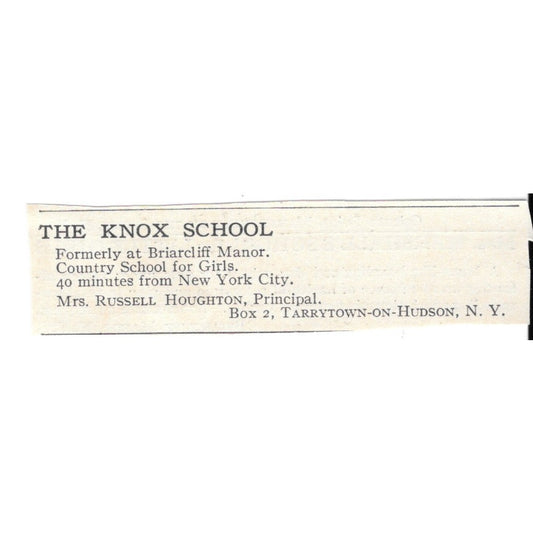 The Knox School Tarrytown-On-Hudson NY Mrs Russell Houghton c1920 Ad AG4-S1