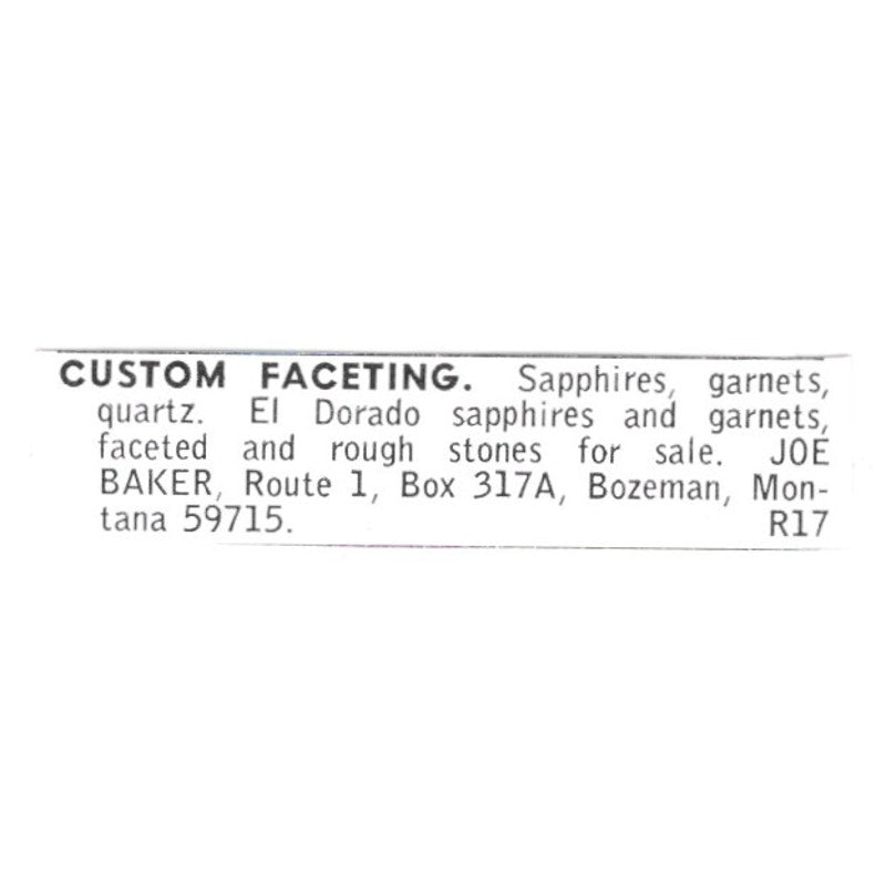 Joe Baker Custom Faceting Bozeman Montana 1972 Ad AF8-S8