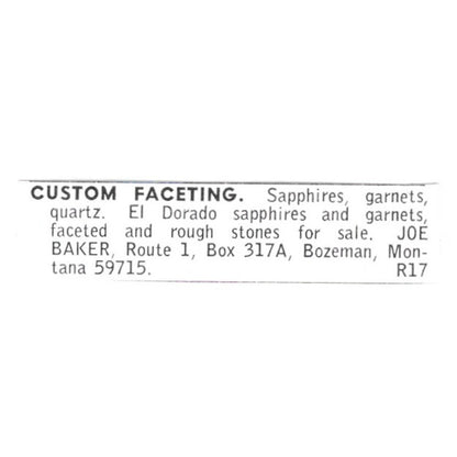 Joe Baker Custom Faceting Bozeman Montana 1972 Ad AF8-S8