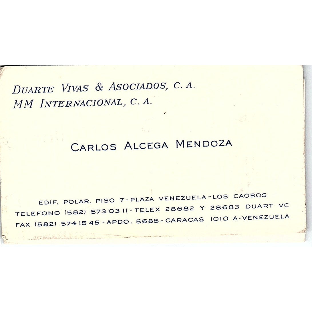 Carlos Alcega Mendoza Duarte Vivas & Asociados Caracas Vtg Business Card SC9-B2