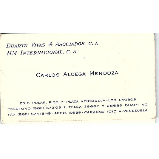 Carlos Alcega Mendoza Duarte Vivas & Asociados Caracas Vtg Business Card SC9-B2