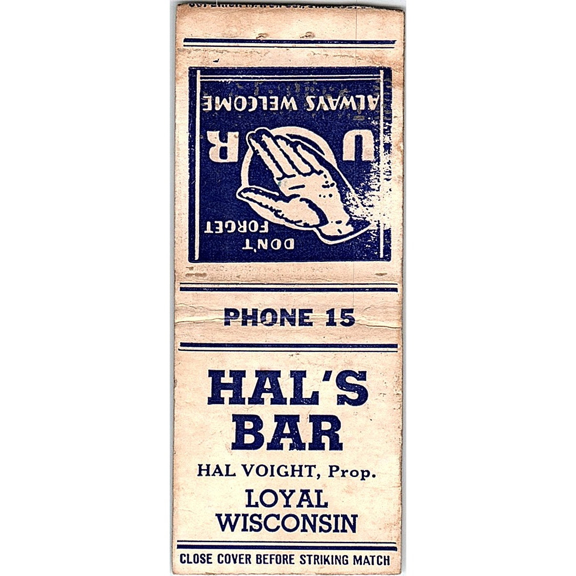 Hal's Bar Hal Voight Loyal WI Matchbook Cover SF3-Y3