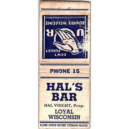 Hal's Bar Hal Voight Loyal WI Matchbook Cover SF3-Y3