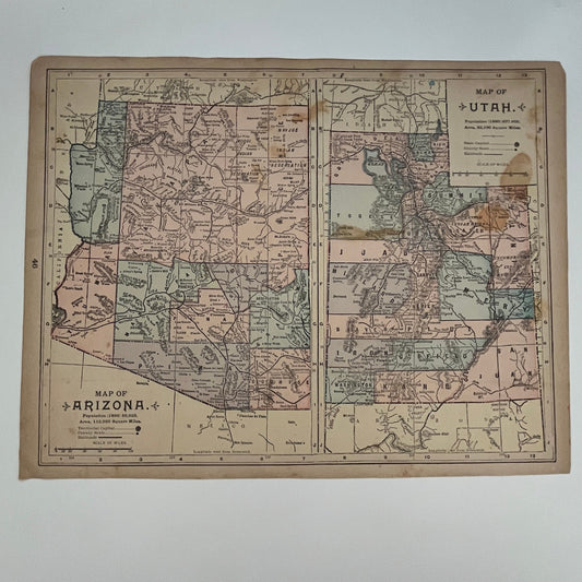 Map of Arizona, Utah, Oregon, and Washington 1894 Map SV1-6