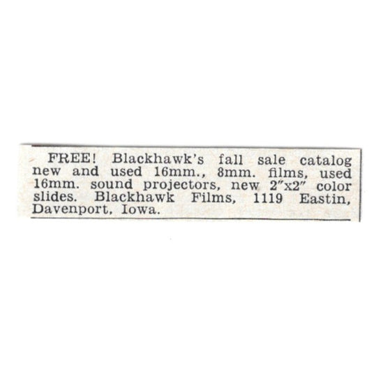 Photography Supplies - Blackhawk Films, Davenport Iowa 1955 Ad AG1-S5