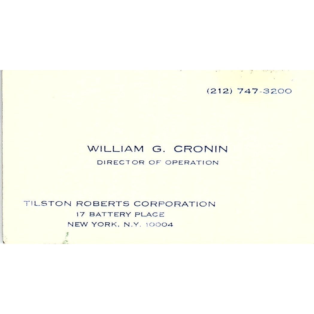 Tilston Roberts William G Cronin New York Vintage Business Card SB4-B11